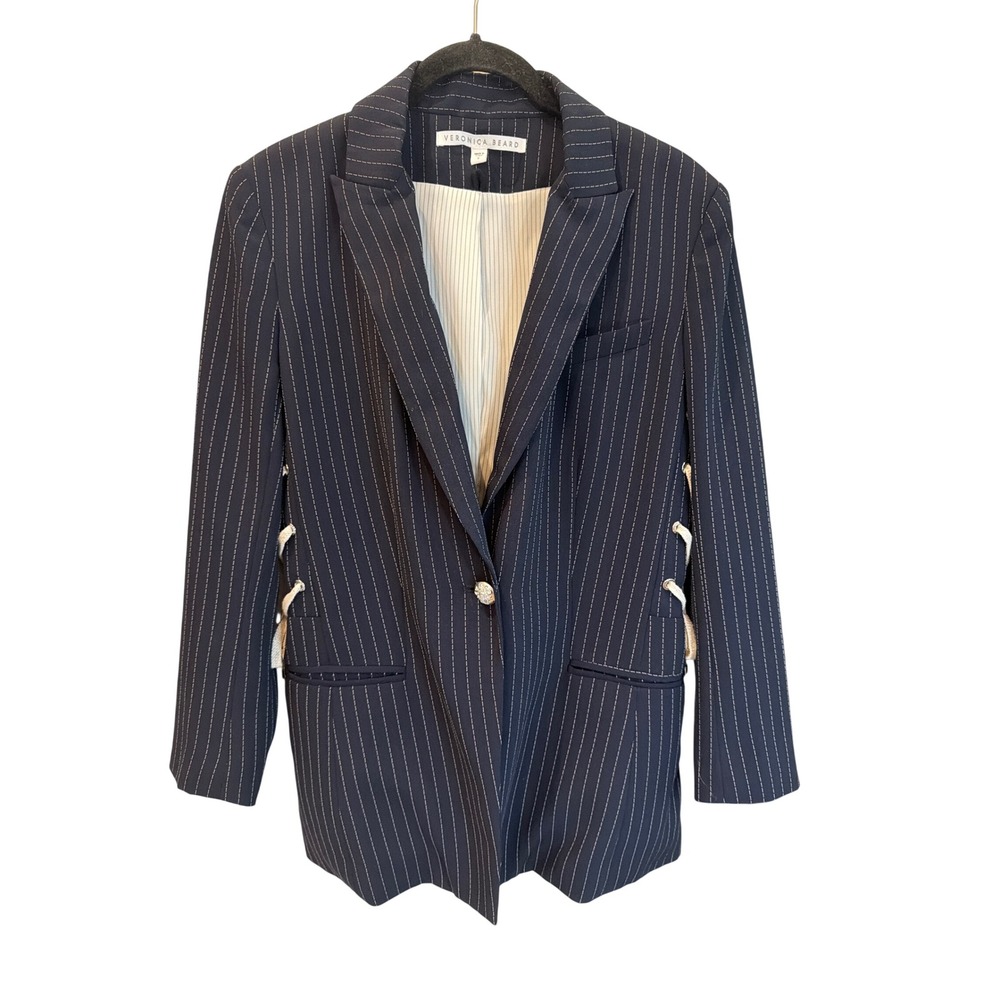 Veronica Beard Navy Pinstripe Taylor Lace Up Side Dickey Blazer Jacket Size 6